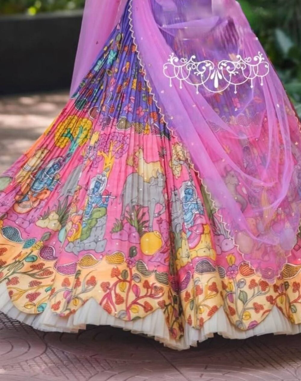 Lavender Pichwai Print Lehenga Set with Embroidered Blouse - Image 3