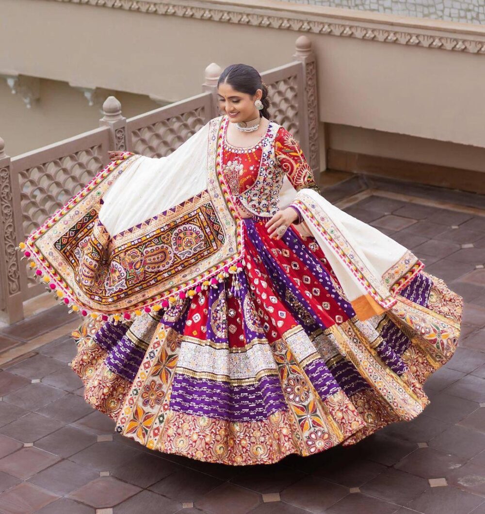 White Traditional Embroidered Chaniya Choli Set with Turquoise Dupatta
