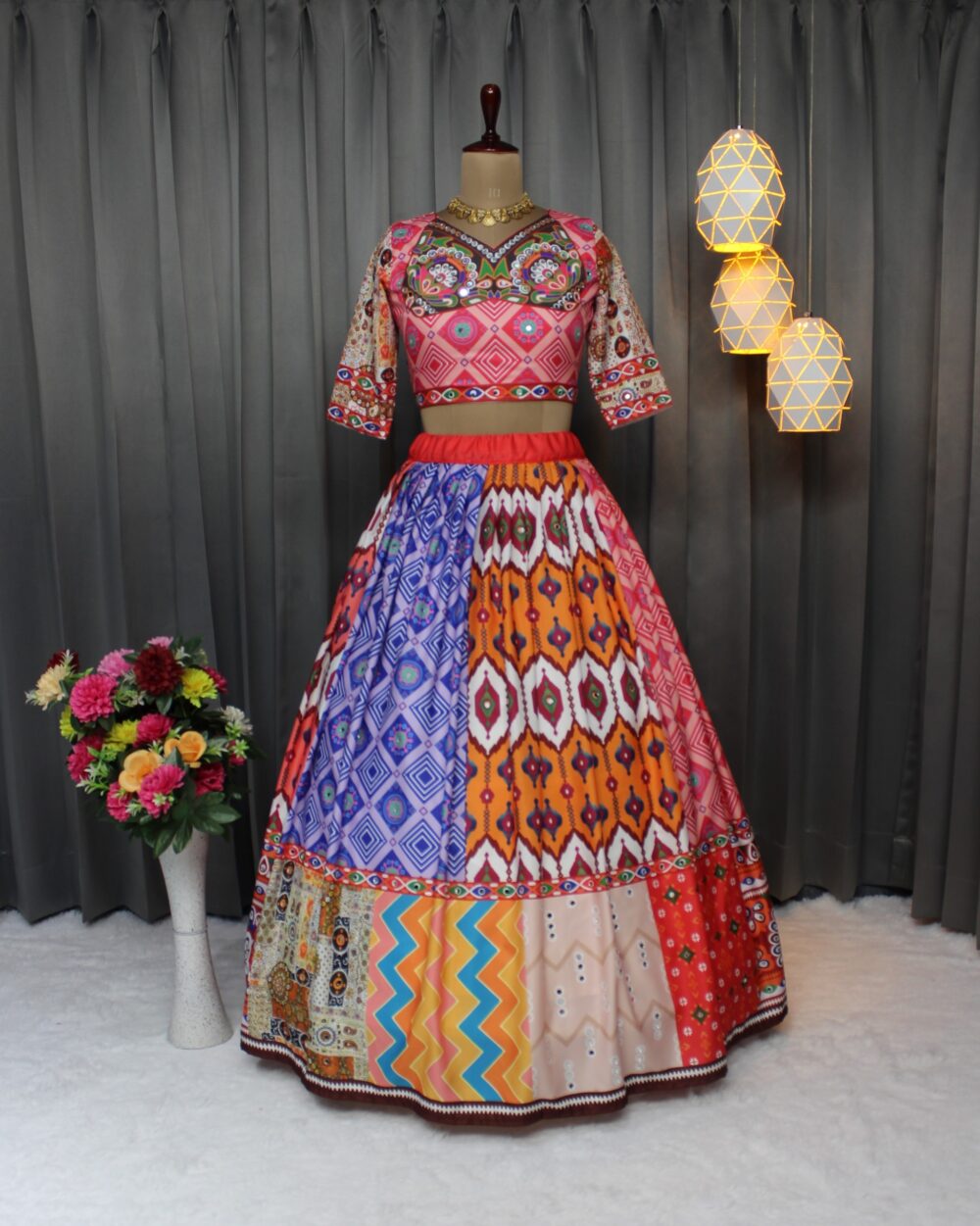 Multicolor Patchwork Chaniya Choli Set with Traditional Embroidery and Backless Blouse - Image 2