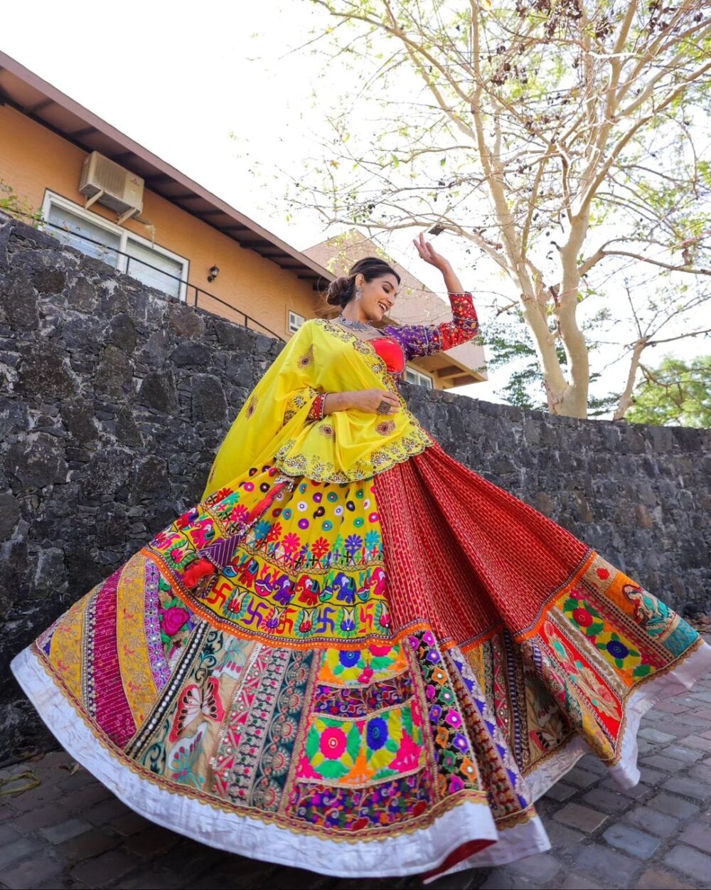 Multicolor Handcrafted Embroidered Traditional Chaniya Choli Set with Yellow Dupatta - Image 8