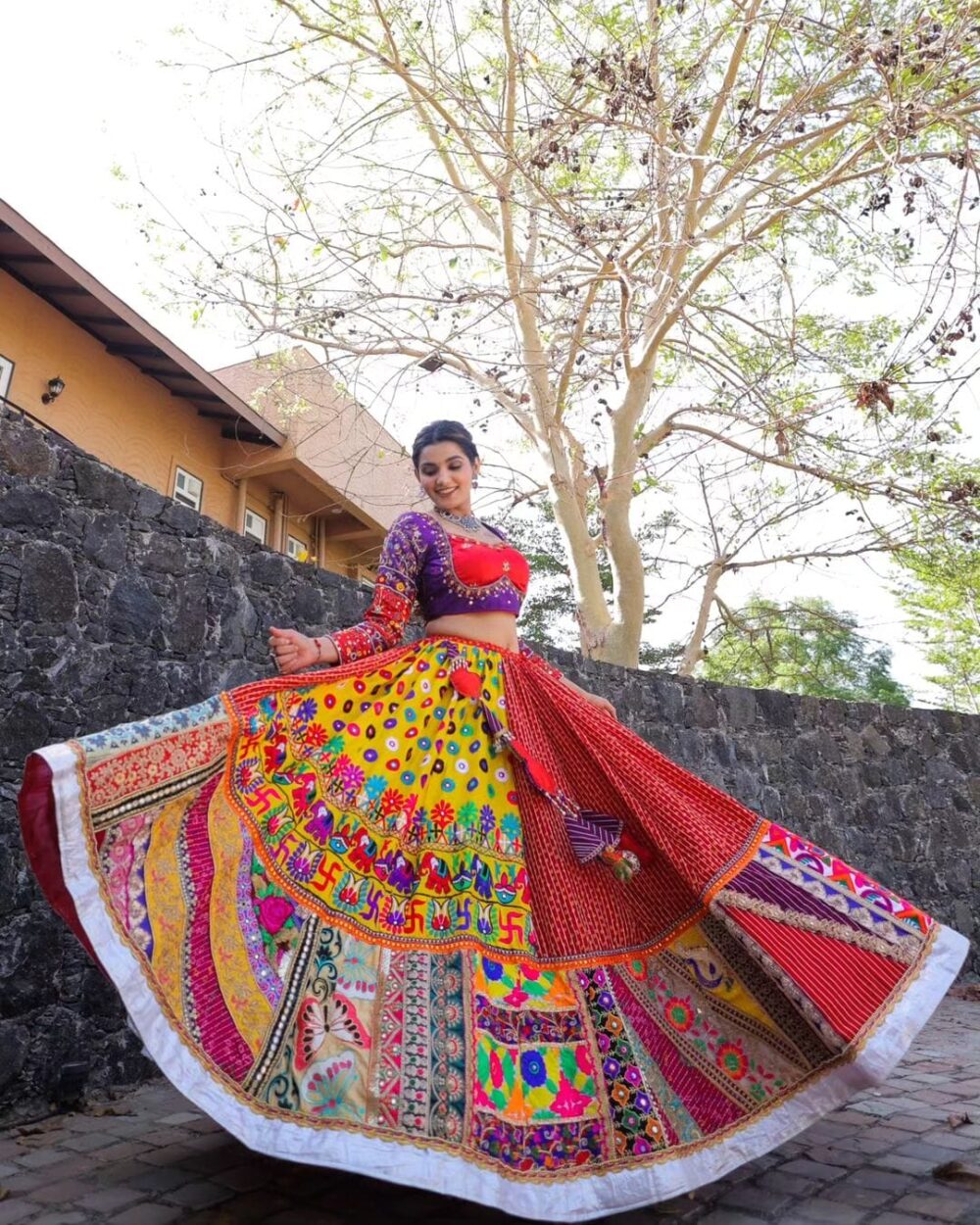 Multicolor Handcrafted Embroidered Traditional Chaniya Choli Set with Yellow Dupatta - Image 5