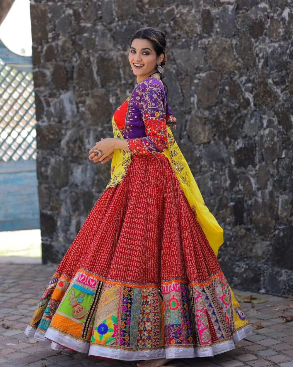 Multicolor Handcrafted Embroidered Traditional Chaniya Choli Set with Yellow Dupatta - Image 2