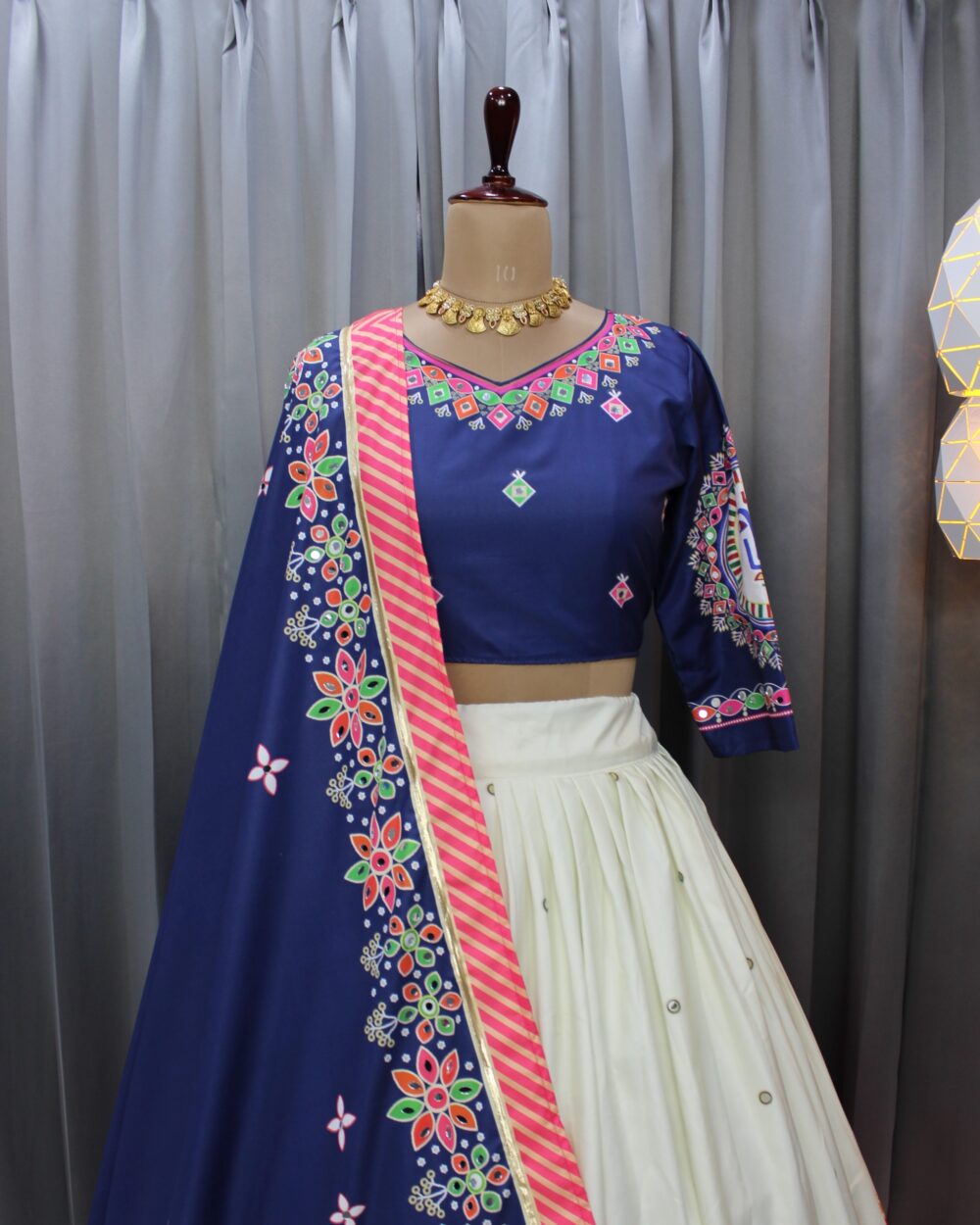 Navy Blue & Multicolor Embroidered Festive Lehenga Choli Set - Image 2