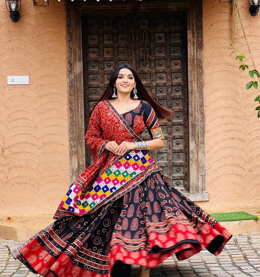 Traditional Red & Black Kutchi Mirror Work Lehenga Set