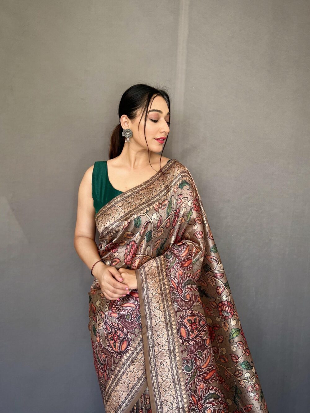 Antique Gold Banarasi Silk Saree with Traditional Zari Weave