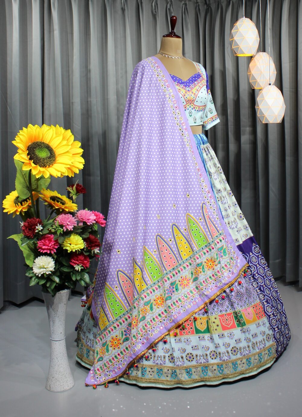 Multicolor Traditional Embroidered Lehenga with Mirror Work - Image 2