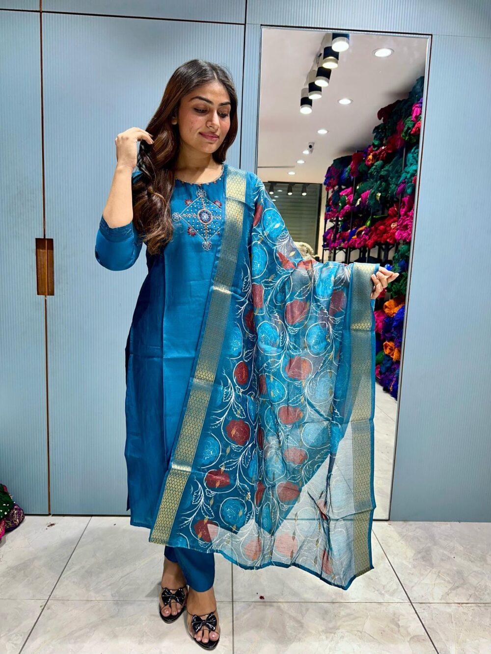 Roman Silk Kurti Set – 3 Piece with Chanderi - Image 3