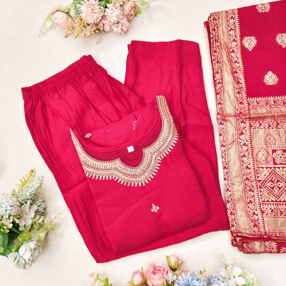 ALF Premium Roman Silk Kurti Set – 3 Piece Suit - Image 3