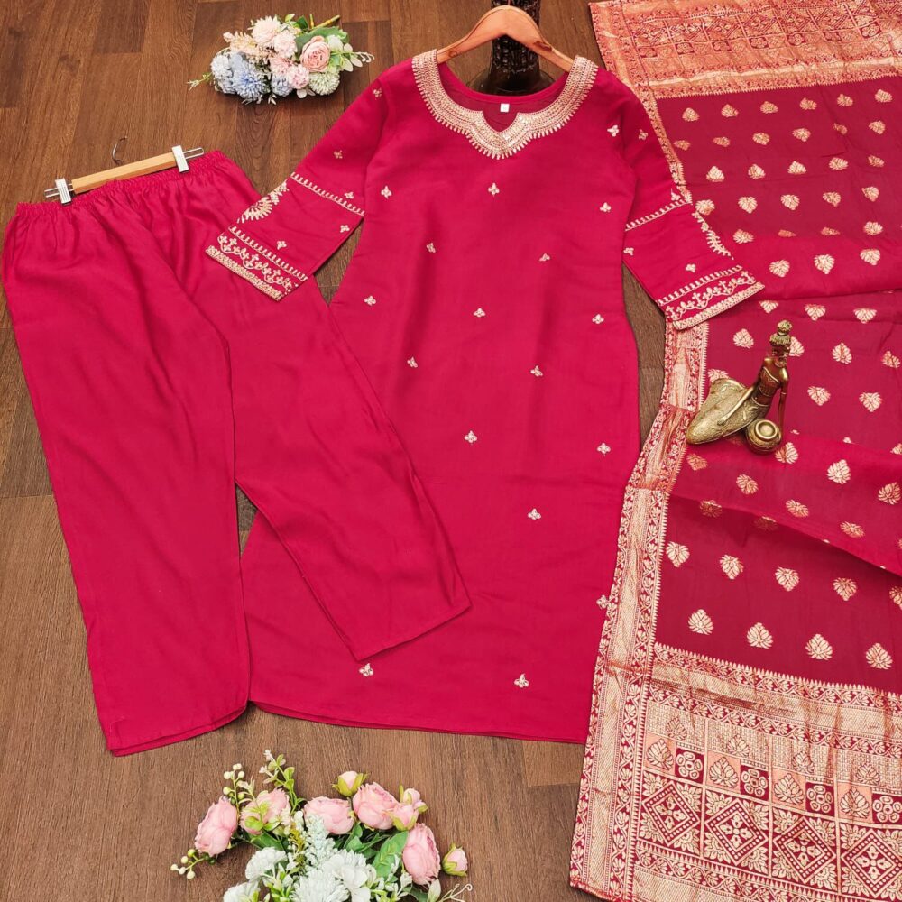 ALF Premium Roman Silk Kurti Set – 3 Piece Suit - Image 4