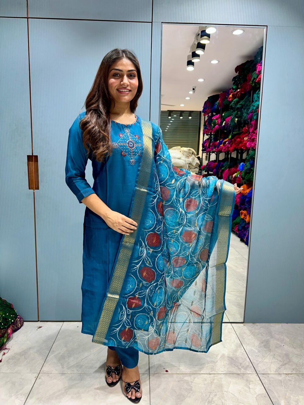 Roman Silk Kurti Set – 3 Piece with Chanderi - Image 2