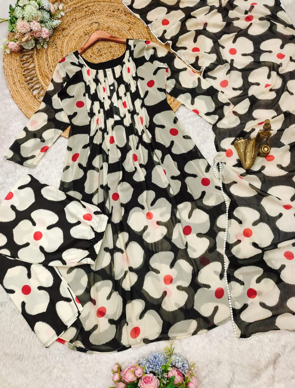 X-Lady Floral Bliss Anarkali Black Kurti Set – 3 Piece (Gown, Pant & Dupatta) - Image 4