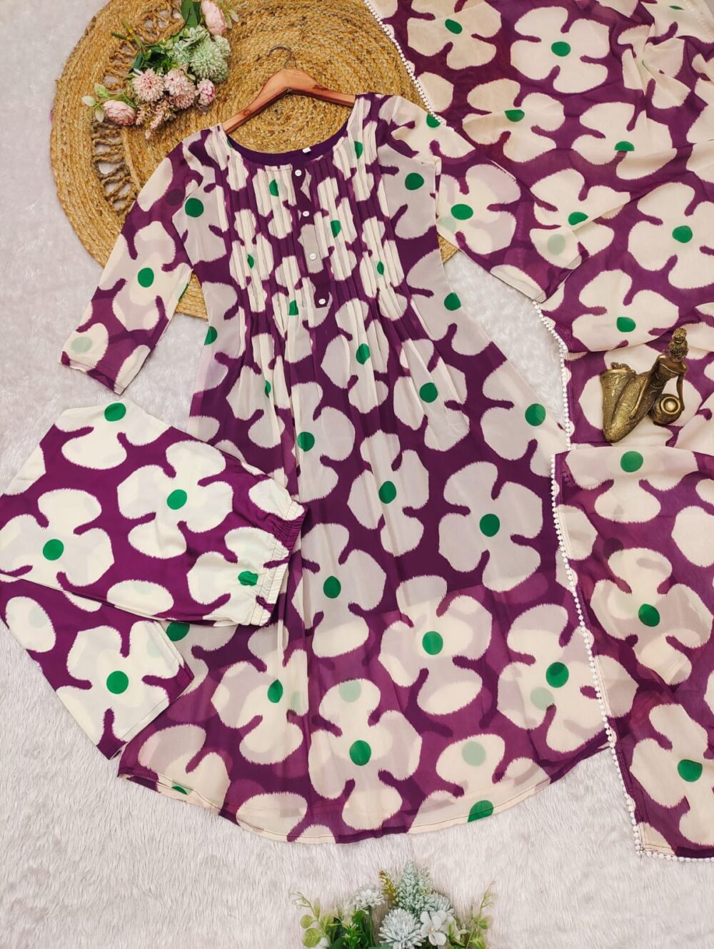 X-Lady Floral Bliss Anarkali Purple Kurti Set – 3 Piece (Gown, Pant & Dupatta) - Image 4