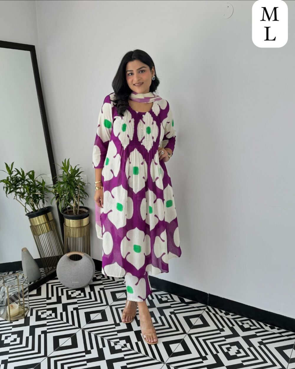X-Lady Floral Bliss Anarkali Purple Kurti Set – 3 Piece (Gown, Pant & Dupatta) - Image 3
