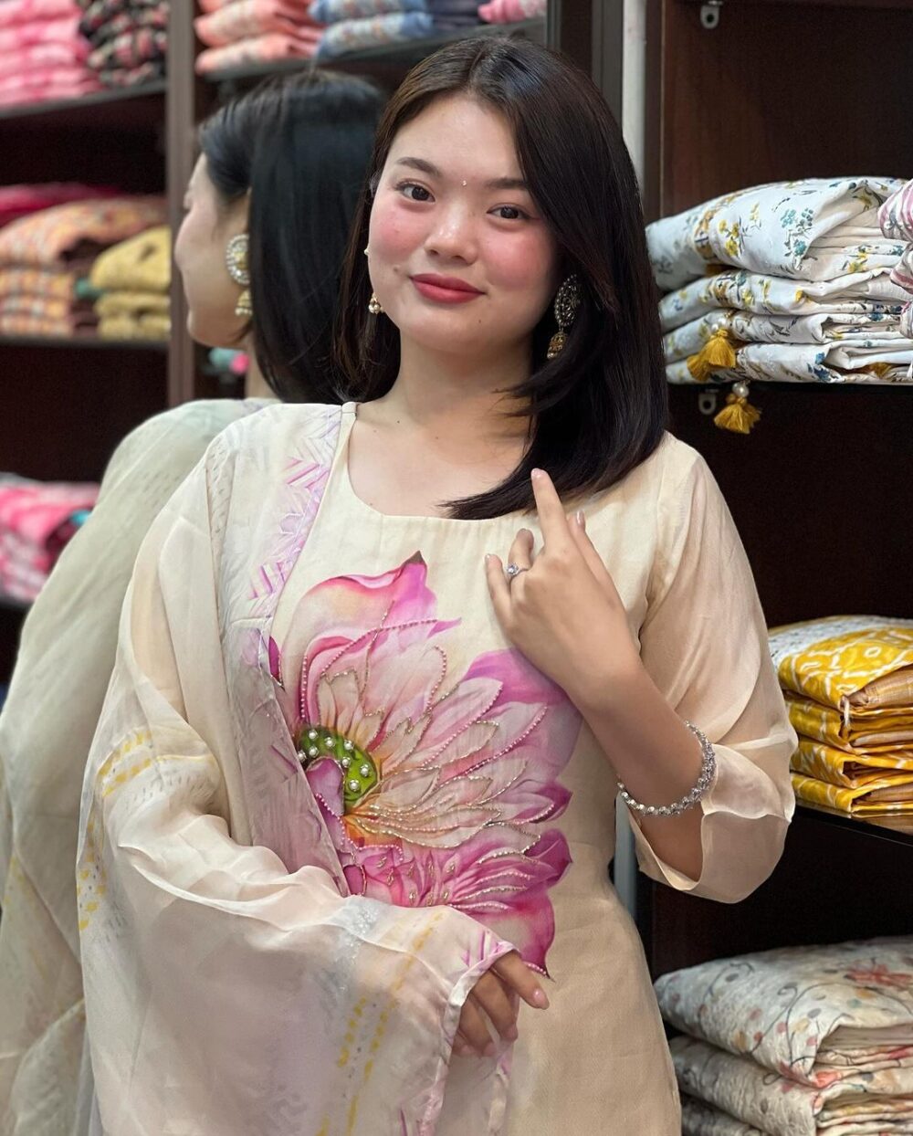 Lotus Bloom 3-Piece Designer Muslin Silk Kurti Set