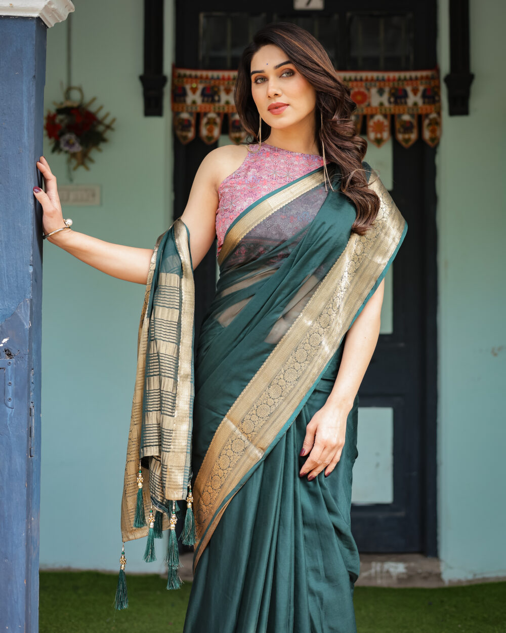 Deep Teal Grace Chiffon Saree