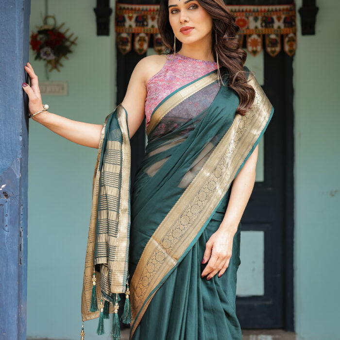 Deep Teal Grace Chiffon Saree