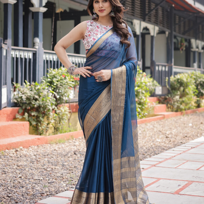 Elegant Navy Blue Chiffon Saree