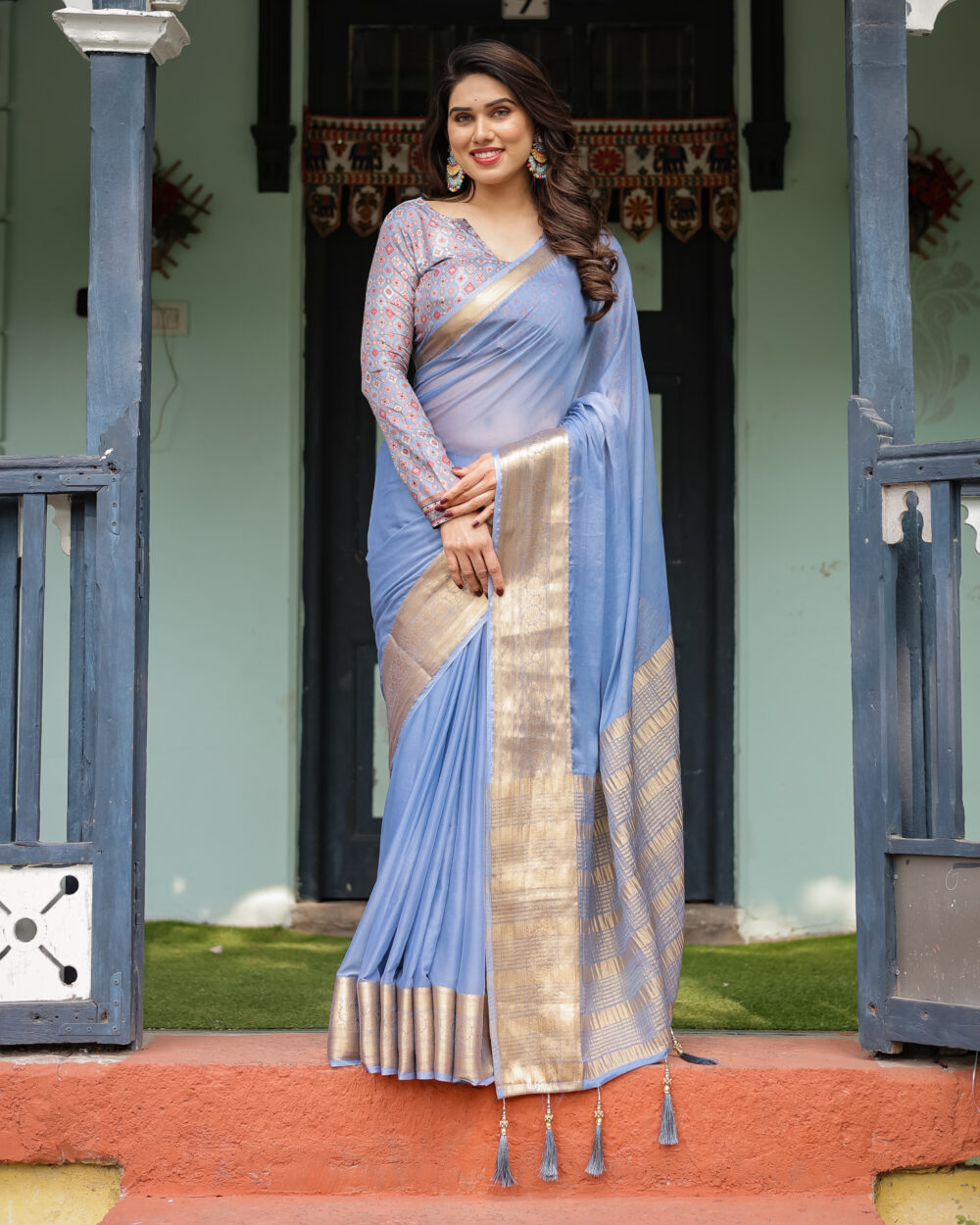 Periwinkle Blue Chiffon Saree