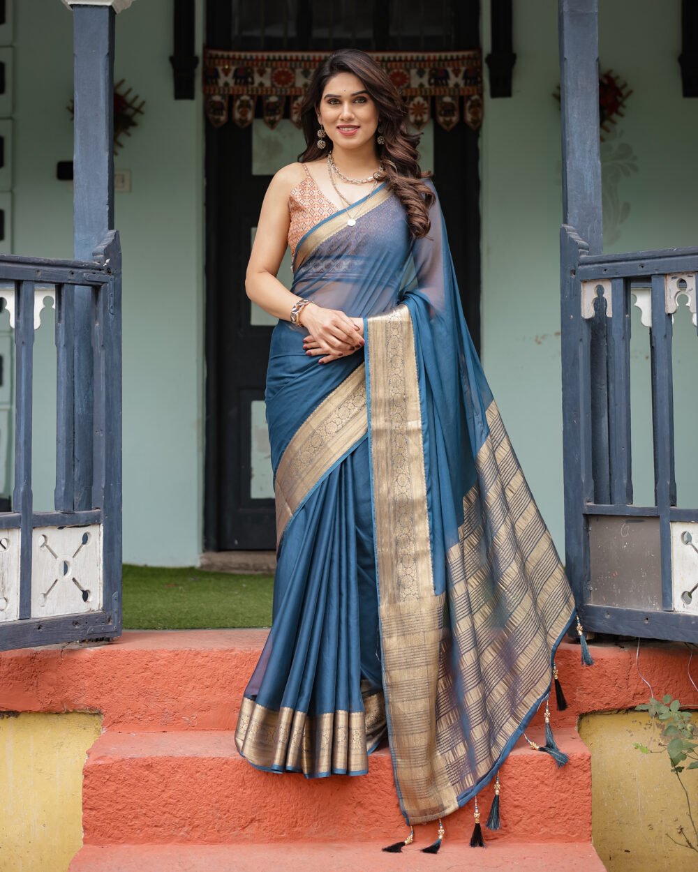Slate Blue Chiffon Saree