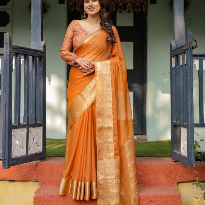 Burnt Orange Chiffon Saree