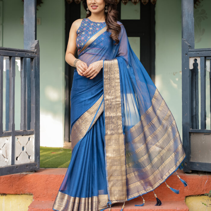 Royal Blue Chiffon Saree