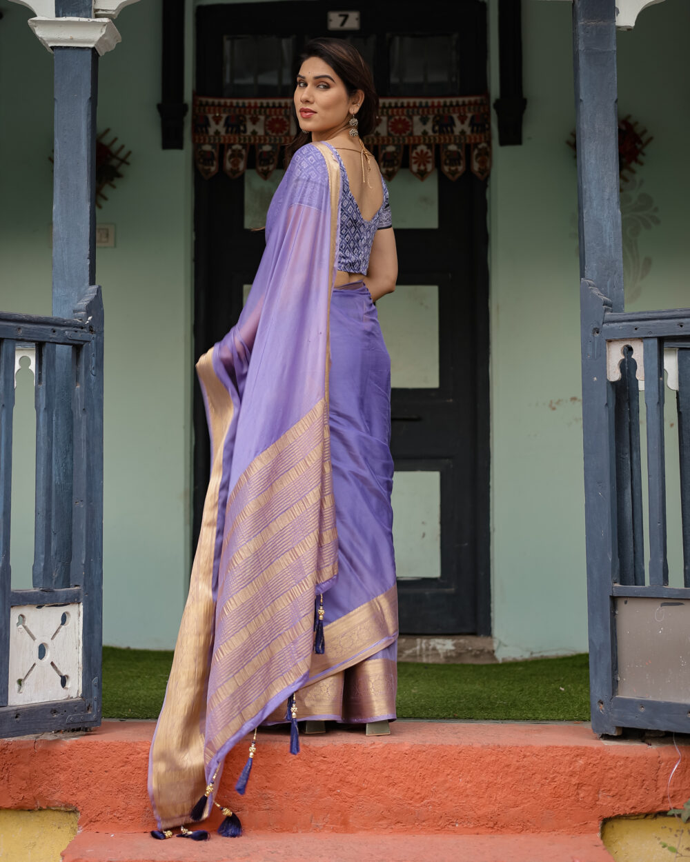 Grace in Lavender – Elegant Chiffon Saree - Image 4