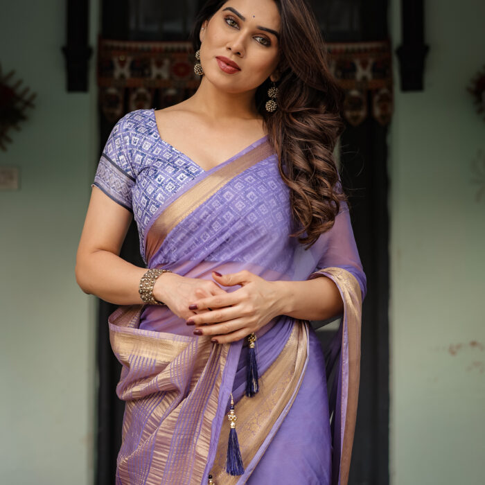 Grace in Lavender – Elegant Chiffon Saree