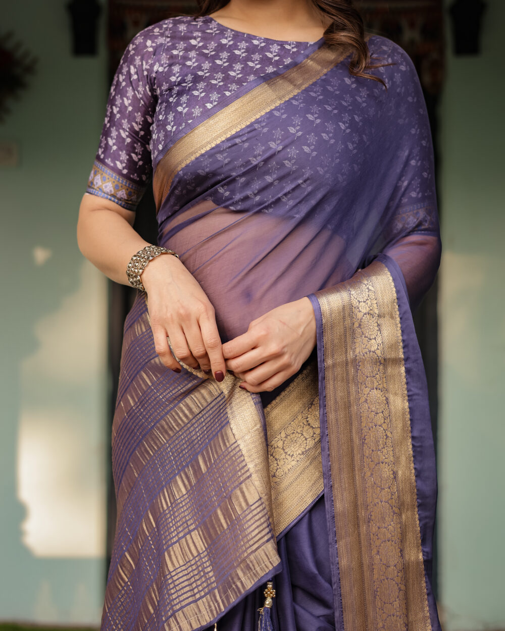 Midnight Purple Chiffon Saree For Womens - Image 2