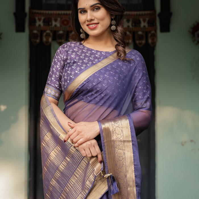 Midnight Purple Chiffon Saree For Womens