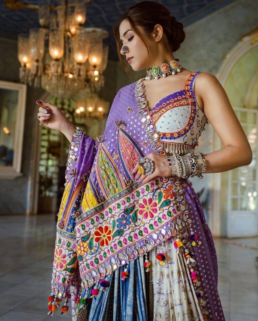 Multicolor Traditional Embroidered Lehenga with Mirror Work