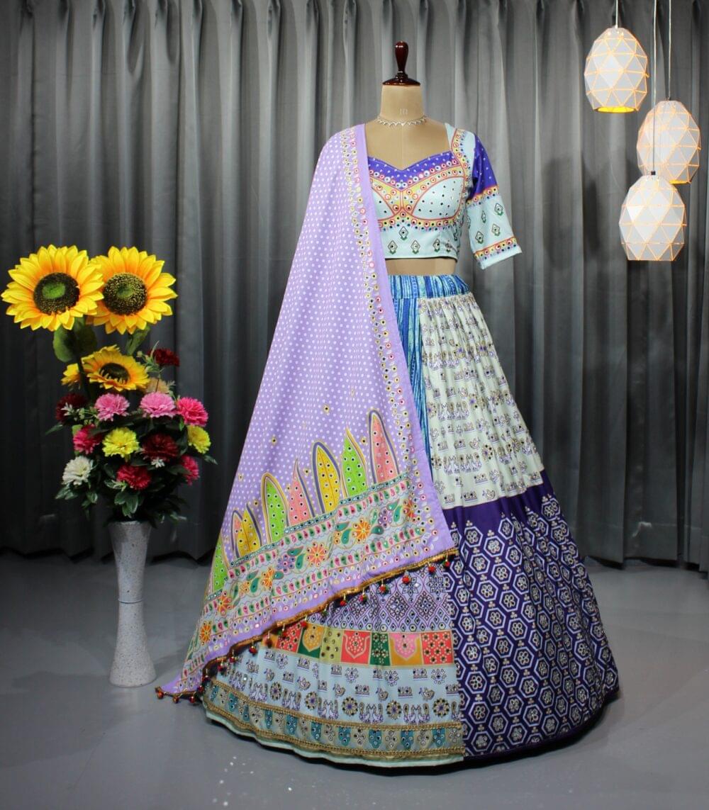 Multicolor Traditional Embroidered Lehenga with Mirror Work - Image 3